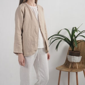 Linen cardigan jacket. Linen women's jacket. Long sleeve jacket. Soft linen jacket. Natural linen cardigan. Sustainable clothing PJORSA image 3