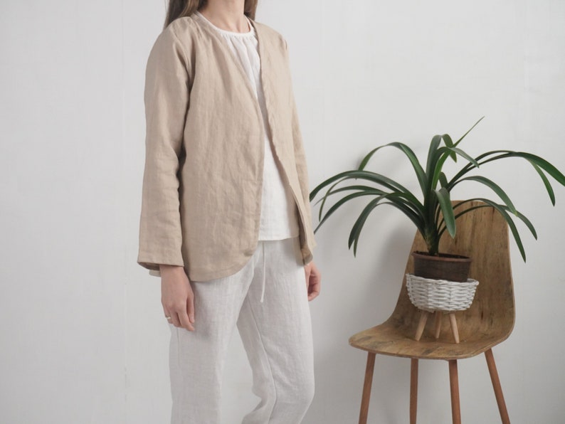 Linen cardigan jacket. Linen women's jacket. Long sleeve jacket. Soft linen jacket. Natural linen cardigan. Sustainable clothing PJORSA image 3