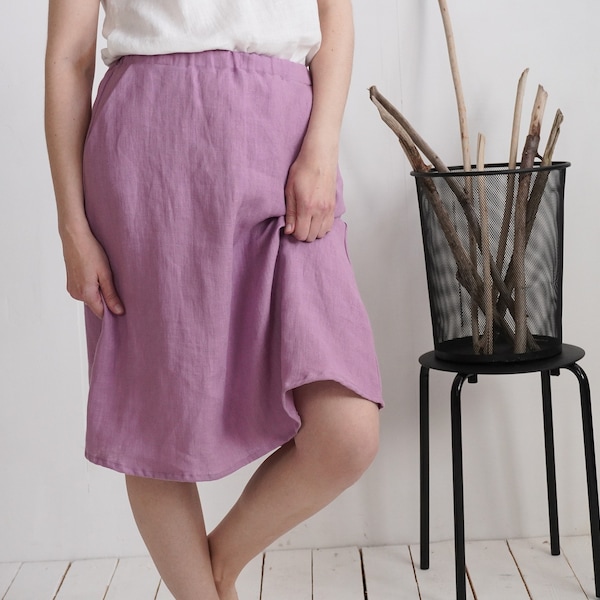 On SALE - Ready to Ship, S M L sizes. Linen midi skirt. Linen skirt. A-line skirt. Office skirt. Linen knee length skirt - COLUMBIA