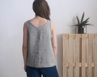 Linen tank top. Linen tops for women. Sleeveless linen top. Ladies linen tops. Natural linen Blouse. Washed linen tank top. Linen tee- LIAO