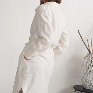 Linen long jacket. Natural linen jacket. Womens jacket. Linen cardigan. Linen cover up with belt. Natural linen jacket with pockets EMAJEGI image 7
