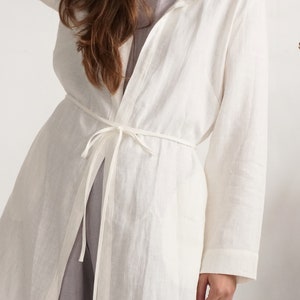 Linen long jacket. Natural linen jacket. Womens jacket. Linen cardigan. Linen cover up with belt. Natural linen jacket with pockets EMAJEGI image 6