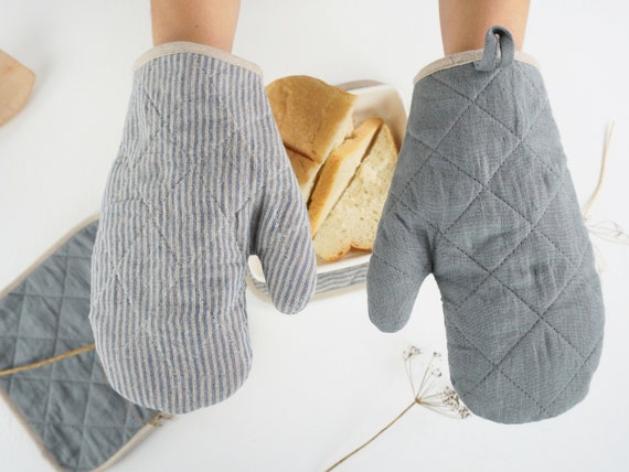 Solid Linen Potholder & Oven Mitt Set - Pearl Gray