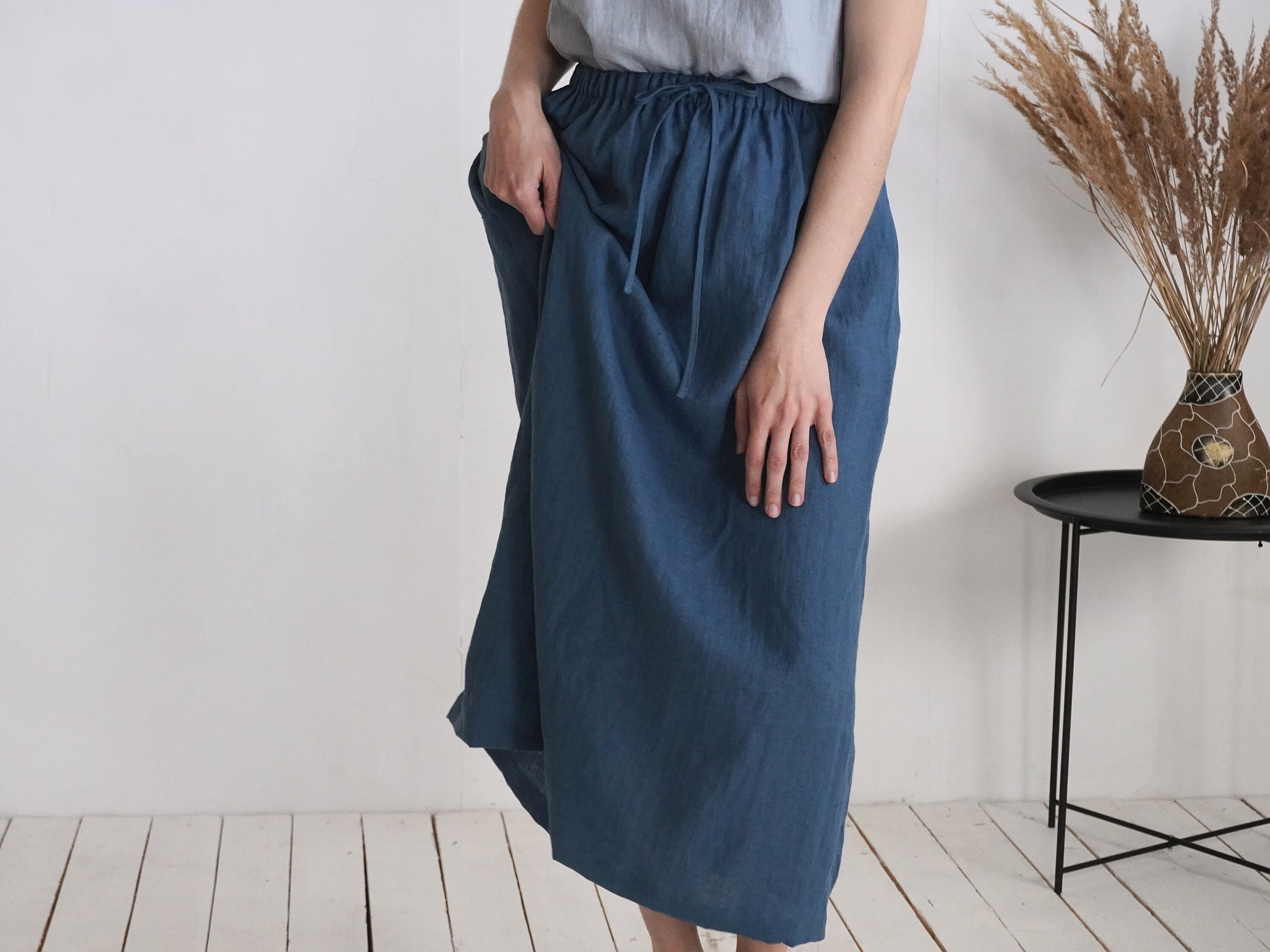 Long Linen Skirt With Ties. Long Linen Skirt. Swing Linen