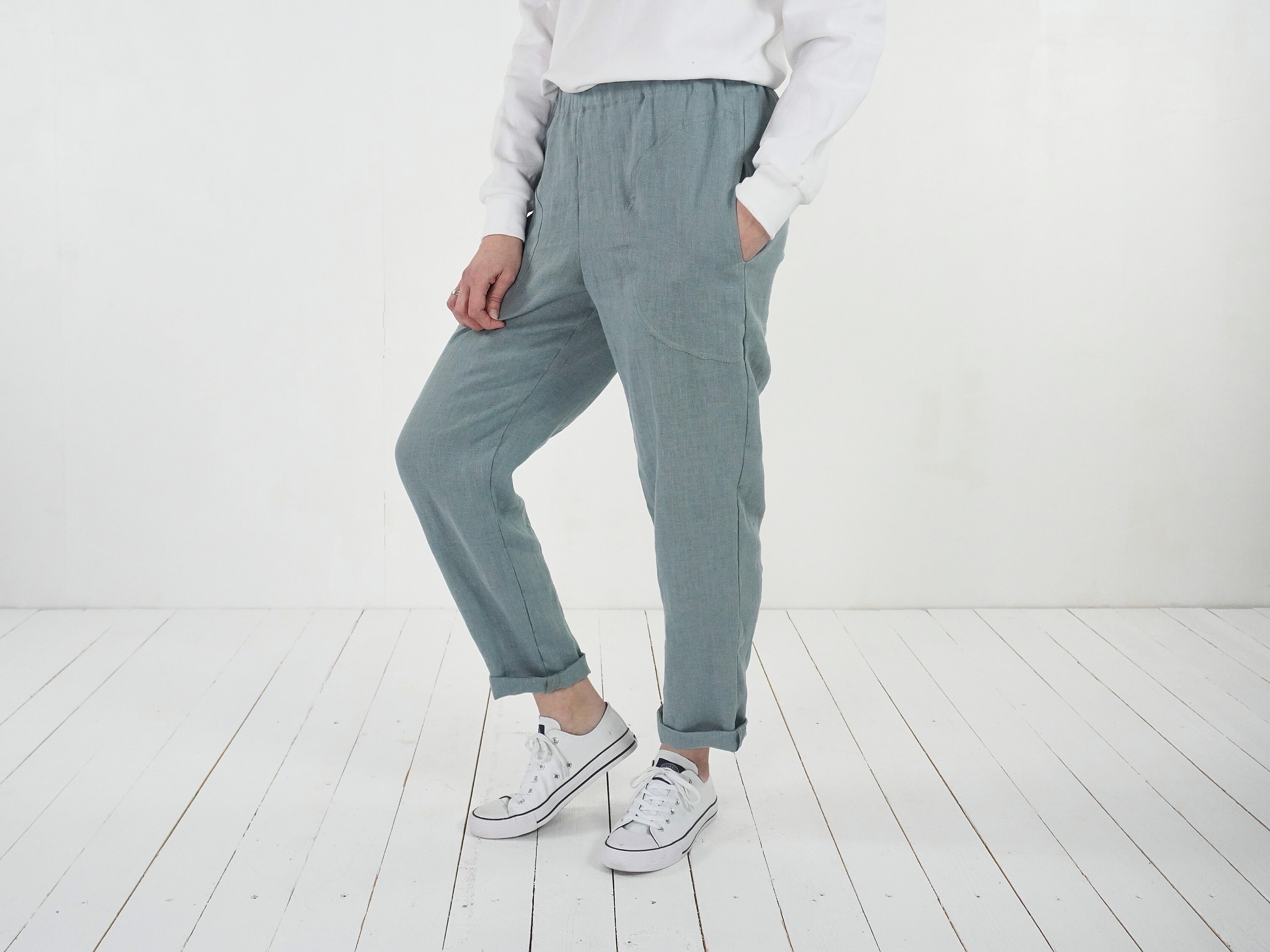 subdued linen trousers