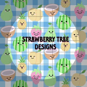 Kawaii fruit, happy fruits, seamless pattern, digital download, sublimation PNG 12” x 12”