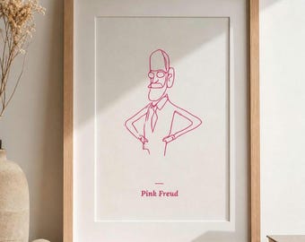 Pink Freud, Funny Psychology Pun Print, Music Meets Therapy Wall Art, Freud Caricature Poster, Digital Download