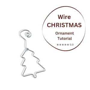 K&ouml;nnte beinhalten: Ein silberfarbener Metalldraht, der zu einem Weihnachtsbaumschmuck mit einem spiralf&ouml;rmigen Haken an der Oberseite geformt ist. Daneben befindet sich eine kreisf&ouml;rmige Grafik mit dem Text Wire CHRISTMAS Ornament Tutorial und f&uuml;nf grauen Sternen mit der Zahl 5.0.