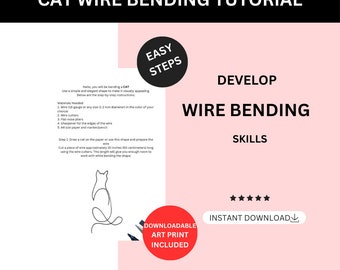 Cat Wire Craft Tutorial Only Digital Download, DIY Easy Wire Bending Course, Printable Template, Art Print