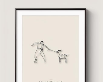 Line Art Wall Decor, Man and Donkey Wire Art Print, Countryside Farmhouse Printable Art, Rustic Minimalist Digital Download, Phone Wallpaper