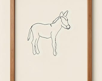 Donkey Wall Art Print, Minimalist Line Art Donkey, Farmhouse Rustic Printable Decor, Farm Animal Nursery Wall Art, Digital Download