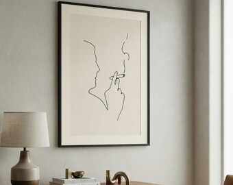 Smoking Line Art Print, One Line Drawing Poster, Minimalist Cigarette Wall Art, Art cigarette Wall Art, Digital Download