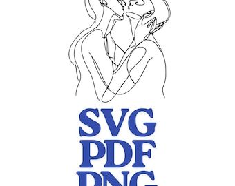 Schließen — Paar Linie Kunst SVG PNG PDF, Minimalistische One Line Drawing, digitale Wandkunst, Sofort Download, druckbare Paar Druck, Valentine
