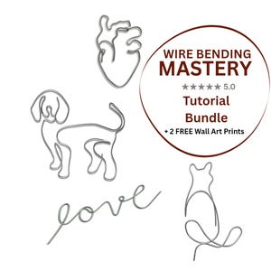 ワイヤー曲げチュートリアルバンドル：3Dビーグル犬、猫のしおり、ハート、LOVEアート（PDFダウンロード）