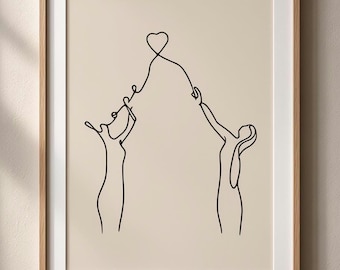 Hope, Two People Reaching Heart Line Art Print, Inspirational Wall Art, Encouragement Gift, Digital Download