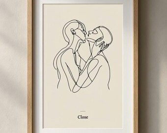 Close, Sensual Couple Line Art Print, Intimate Embrace Bedroom Wall Art, Romantic Minimalist Decor, Digital Download