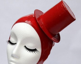 SAKURA Hat Hood – Red latex hood with fascinator top hat
