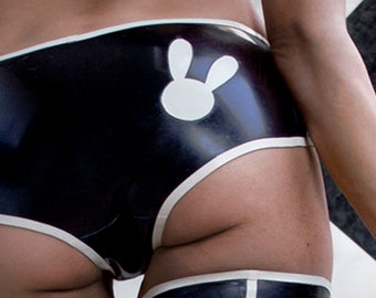 Etsy EXCLUSIVE – USA-CHAN Panties – Black & White latex knickers with cute bunny stencil