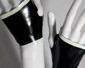 Wrist Fingerless Gloves – Black with white trim latex gloves