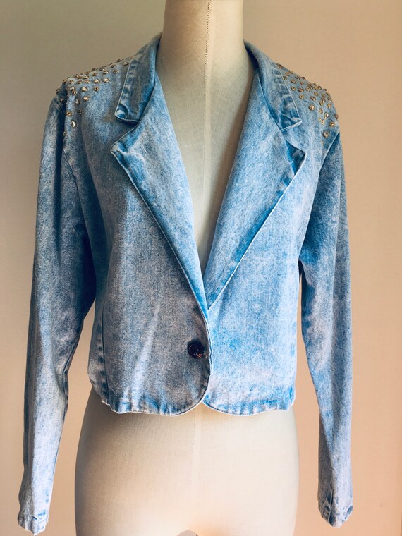 Light denim bolero jacket with gold studs and rhinestones | Etsy