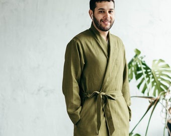 Mens Robe, Linen Robe, Womens Robe, Dressing Gown, Bathrobe for Men, Gift for Men, Linen Loungewear, Gift for Couple, 4th Wedding