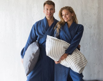 Men's Robe - Linen Robe with Pockets - Women's Robe - Linen Dressing Gown - Linen Bathrobe - Housewarming Gift for Couple - Eco Friendly