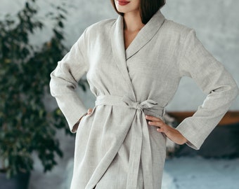 Linen Robe, Womens Robe, Bathrobe for Women, Linen Bathrobe, Linen Dressing Gown, Gift for Wife, Gift for Women, Natural Linen