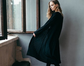 Long Boho Kimono, Boho Velvet Jacket, Black Festival Kimono