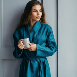 Waffle Linen Robe With a Belt