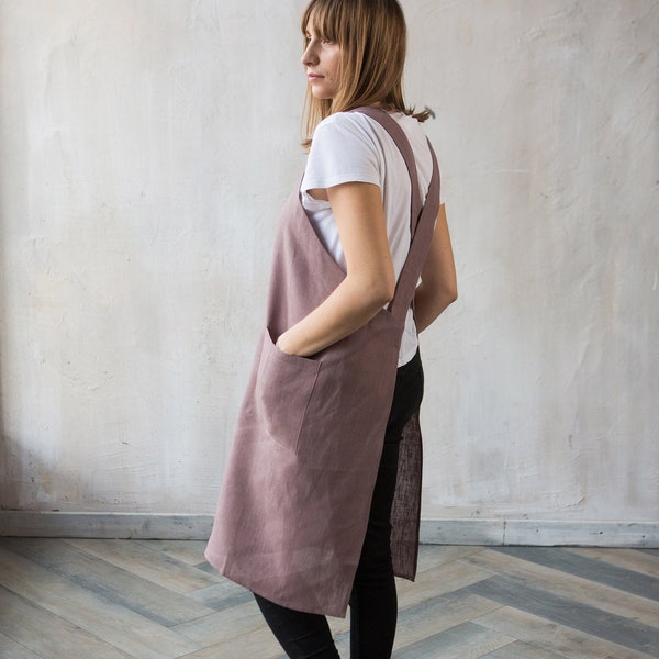 Linen Pinafore Apron - Japanese Apron - Gifts for Kids - Artist Aprons for Women - Xmas Stocking Stuffers - Linen Smock - Linen Apron
