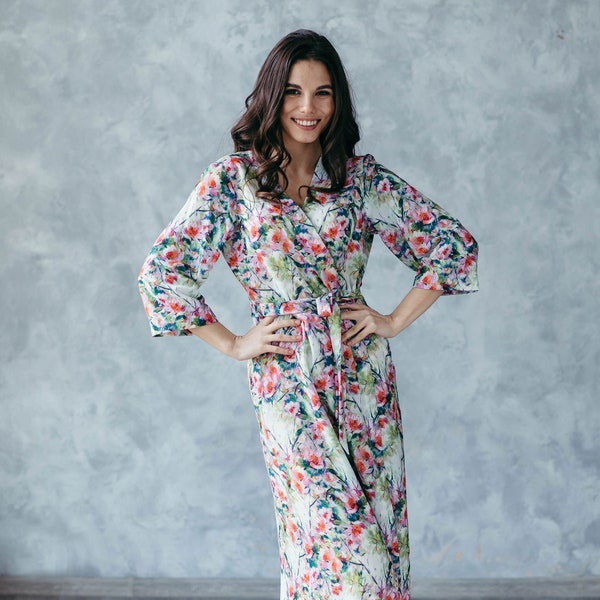 Bridesmaid Robes - Long Bridal Robe - Bridal Party Robe - Floral Wedding Robe - Luxury Bridesmaid Gifts - Honeymoon Lingerie