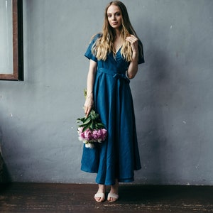 Wrap Linen Dress - Midi Linen Dress - Long Linen Dress - Summer Wrap Dress - Linen Bridesmaid Dress - Bohemian Dress - Sustainable Clothing