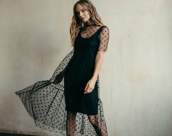 Tulle Dress, Sheer Dress, Festival Dress, See Through Dress, Midi Boho Dress, Overlay Dress, Tulle Gown, Tulle Dress Black, Festival Outfit