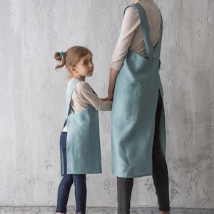 Kids Apron Pure Linen - Linen Aprons for Women - Children's Pinafore Apron - Natural Linen Smock - Tablier Enfant - Kids Craft Apron