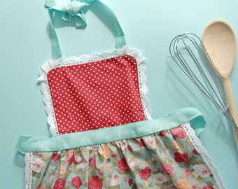 Kids Dress Aprons - Flower Print Children's Aprons - Cake Smash Apron - Toddler Pinny - Polka Dot Floral Baby Apron - Mother Daughter Aprons