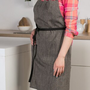 Pure Linen Apron With Pockets Natural Linen Cafe Apron Unisex Crafting, Florist Apron Brown