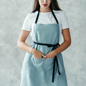 Pure Linen Apron With Pockets Natural Linen Cafe Apron Unisex Crafting, Florist Apron image 3