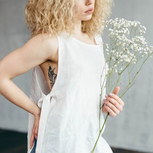 Sleeveless Linen Top - Casual Linen Top - Cut Out Top - White Linen Top - Linen Tank Top - Loose Linen Top - Linen Boho Blouse