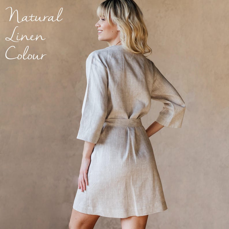 Linen Robe for Women – Kimono Style or Full-length Bathrobe – Natural ...