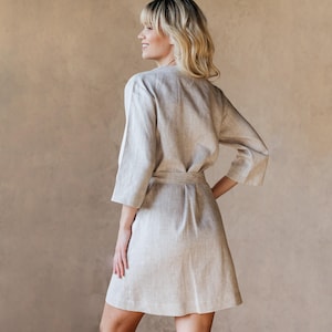 Linen Robe for Women – Kimono or Long Bathrobe – Natural Flax Dressing Gown – Bridesmaid or Couple Gift – 4th Anniversary Robe