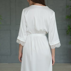 Ivory Satin Robes, White Bridal Lace Robe, Cream Bridesmaid Robe, Lace ...