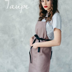 Pure Linen Apron With Pockets Natural Linen Cafe Apron Unisex Crafting, Florist Apron Rose Taupe