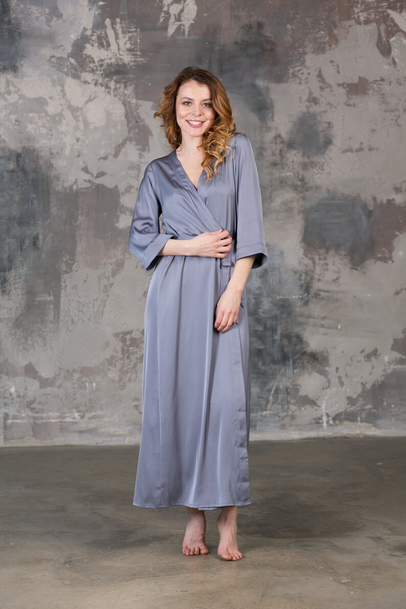 grey floral robe