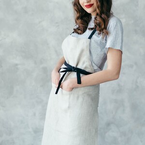 Pure Linen Apron With Pockets Natural Linen Cafe Apron Unisex Crafting, Florist Apron Natural Linen