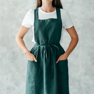 Pinafore Apron - Pure Linen Pinafore Dress - Vendor Apron - Apron Dress with Pockets - Kids Aprons - Japanese Apron