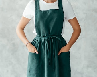 Pinafore Apron - Pure Linen Pinafore Dress - Vendor Apron - Apron Dress with Pockets - Kids Aprons - Japanese Apron
