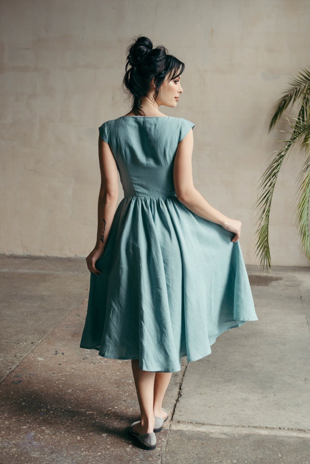 Midi Linen Dress, Skater Linen Dress, Fit and Flare Linen Dress, A Line Summer Dress, Simple Linen Dress, Cocktail Dress