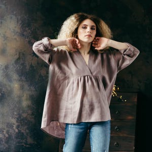 Linen Shirt for Women – Loose Fit Tunic – Casual Long Sleeve Blouse – Sustainable Linen Clothing