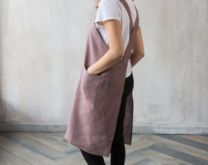 Japanese Linen Apron | Crossover Artist Smock for Women and Kids | Gift for Artist & Baker