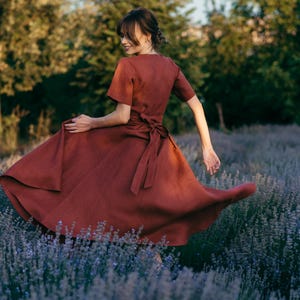 Long Linen Dress - Wrap Linen Dress - Midi Linen Dress - Linen Bridesmaid Dress - Fit and Flare Dress - Half Sleeve Dress - Spring Summer